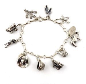 Arizona Sterling Silver Charm Bracelet 10 3D Figural 7 Inch Vintage